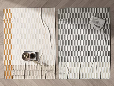 Two Square Rugs With Beige Orange Gray Geometric Striped Patterns For Living Room 3d model