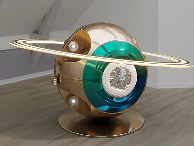 Elegant Decorative Ornament Set Featuring Spherical Design Golden Rings Green Accents And Stable Base 3d model