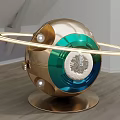 Elegant Decorative Ornament Set Featuring Spherical Design Golden Rings Green Accents And Stable Base