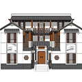 Chinese Style Two Story Detached Villa with Traditional Tile Roof and Carved Decorations