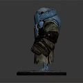Armored Humanoid Creature With Blue Armor And Brown Robe In Standing Pose On Pedestal
