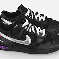 Nike Black Sneakers With White Laces Silver Side Logo And Purple Accents