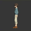 Man in Blue Sweater and Beige Pants Standing on Reflective Floor with Gray Background