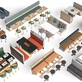 Modern Dining Table Set With Various Chair Designs And Booth Seating Options 3d model
