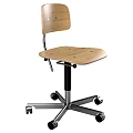 Office Chair With Wooden Seat Backrest Height Adjustable Metal Base And Rolling Wheels
