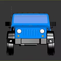 Blue Jeep Style Toy Off Road Vehicle With Black Roof Shiny Wheels And Reflection
