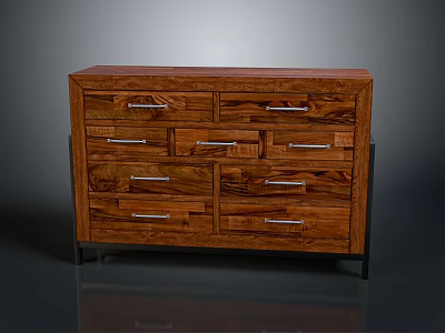 Modern Wooden Dresser With Natural Wood Grain Multiple Drawers And Metal Handles Design 3d model