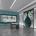Modern Exhibition Hall Interior Design With Glass Display Cases And Cultural Relics On Pedestals