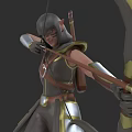 Game Fantasy Elf Archer Character Aiming With Bow Quiver And Dark Gold Armor