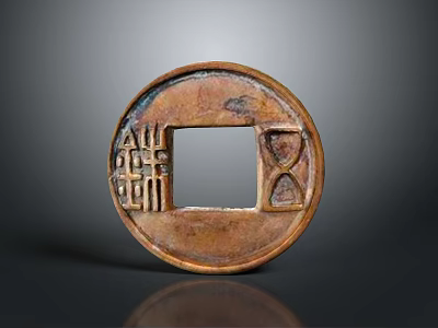 Ancient Chinese Copper Coin With Square Hole And Intricate Carved Inscriptions 3d model