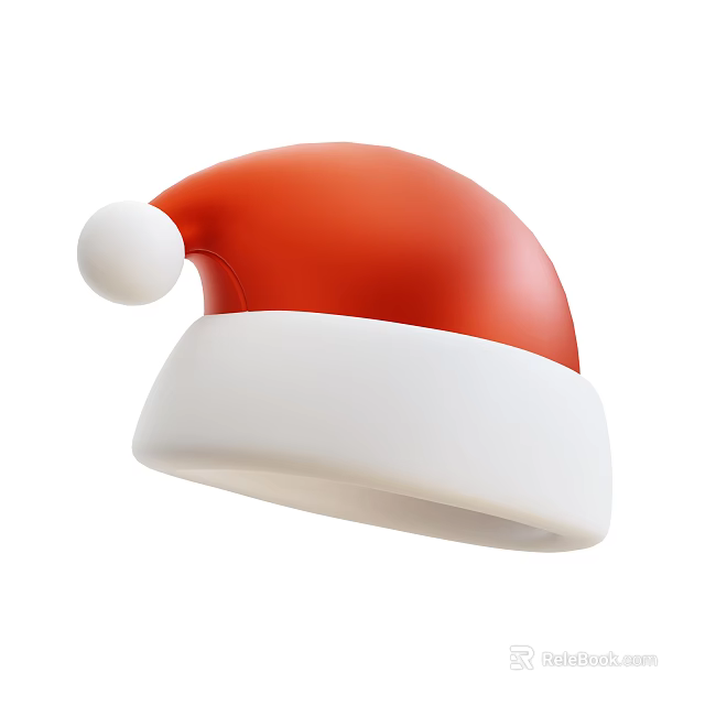 Festive Red and White Christmas Hat with White Pom Pom and Brim 3d model 