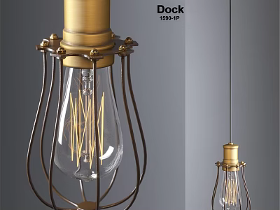 Industrial Vintage Pendant Light With Brass Finish Metal Cage And Clear Glass Filament 3d model