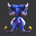 Cute Blue Mythical Dragon Character With Purple Wings Horns And Golden Accents