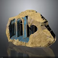 Intricate Stone Carved Blue Architectural Structure With Arched Interior Design
