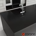 Modern Black Dining Table In Kitchen With White Cabinets And Black Shelves