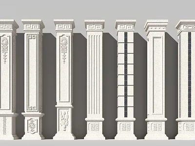 Roman Columns With Various Decorative Patterns And Classical Architectural Styles 3d model