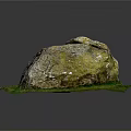 Natural Rustic Stone Material With Green Moss And Fresh Grass Leaves