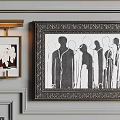 Gray Wall Decor With Diverse Framed Artworks 3d model