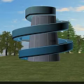 Blue Spiral Road Facility With Green Lawn And Trees Under Clear Sky