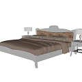 White Double Bed with Upholstered Headboard Beige Bedspread and Table Lamps on Nightstands