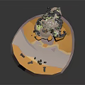 Low Poly Cartoon Scene With Rock Formations Plants And Yellow Elements