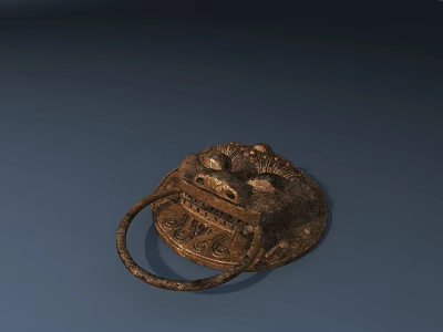 Vintage Brass Lion Head Door Knocker With Intricate Circular Ring Design 3d model