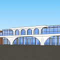 Modern White Sales Office Building With Arched Windows Glass Curtain Wall And Spacious Plaza