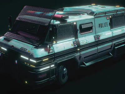 Cyberpunk Police Car With Neon Lights And Futuristic Exterior Design Details 3d model