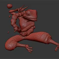 Blue Frog Game Character In Dynamic Action Stance With Green Weapon And Orange Pants