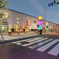 Vibrant Commercial Street With Modern Buildings Colorful Storefronts Street Lamps Traffic Lights And Crosswalk