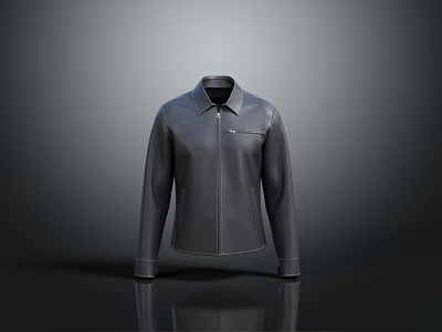 Black Leather Jacket With Minimalist Collar And Zipper Design For Stylish Look 3d model