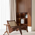 Modern Wooden Bookshelf With Open Shelves Built-in Lighting Cozy Reading Nook And Accent Chair