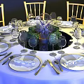 Elegant Banquet Hall Interior With Large Screen Backdrop Round Table Settings And Chairs 3d model