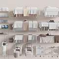 Modern Beauty Salon Equipment With Treatment Beds Trolleys Shelves And Skincare Products