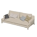 Modern Beige Two Seater Sofa With Gray Cushions And Throw Blanket 3d model