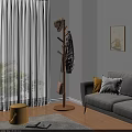 Wooden Tree Shaped Coat Rack With Hat Plaid Shirt And Handbag In Modern Living Room