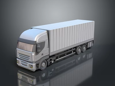 Silver Cargo Truck With Container Trailer Shiny Body And Multiple Wheels 3d model
