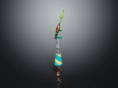 Colorful Slender Decorative Sculpture With Green Orange Blue Yellow White Gold Sections On Black Background 3d model