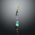 Colorful Slender Decorative Sculpture With Green Orange Blue Yellow White Gold Sections On Black Background