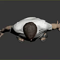 Man In White Short Sleeve Shirt Green Shorts Black Sandals Standing Against Gray Background Arms Outstretched
