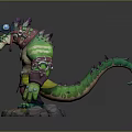 Muscular Green Skinned Fantasy Game Character With Hammer Weapon And Stone Base
