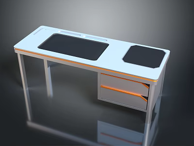 Modern White Office Desk With Sleek Top Black Surface Areas And Orange Accent Drawer 3d model