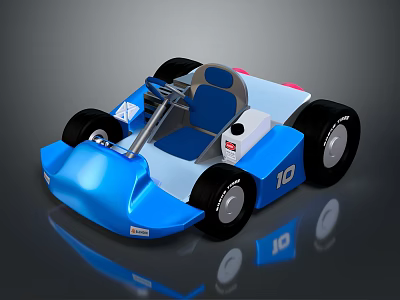 Blue and White Toy Go-Kart With Large Wheels And Number 10 Design 3d model