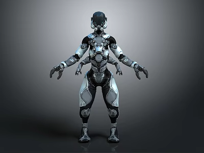 Futuristic Mechanical Game and Movie Character With Metallic Armor and Detailed Humanoid Design 3d model