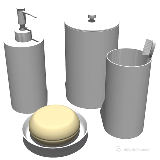 Essential Bathroom Accessories Including Soap Dispenser Toilet Paper Holder Toothbrush Holder Soap Dish and Soap 3d model 