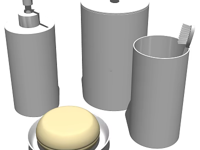 Essential Bathroom Accessories Including Soap Dispenser Toilet Paper Holder Toothbrush Holder Soap Dish and Soap 3d model