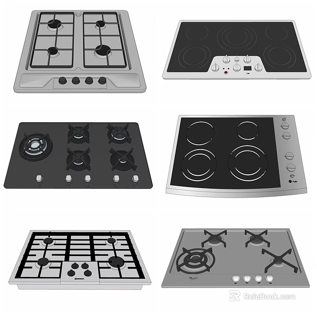 Different Styles Of Kitchen Stoves Including Gas Hobs And Electric Cooktops 3d model 
