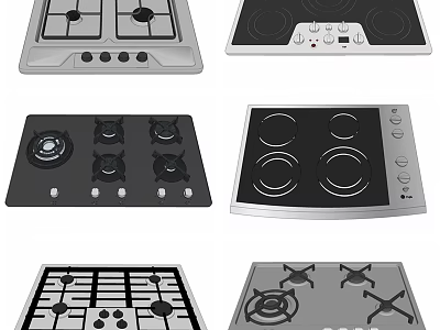 Different Styles Of Kitchen Stoves Including Gas Hobs And Electric Cooktops 3d model