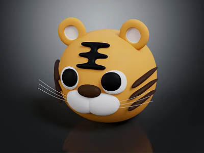 Tiger Shaped Plush Toy With Yellow Body Black Stripes White Ears And Big Eyes 3d model