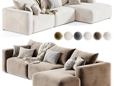 Modern Cozy Upholstered Double Sofa With Throw Pillows Soft Blankets And Various Neutral Fabric Colors 3d model